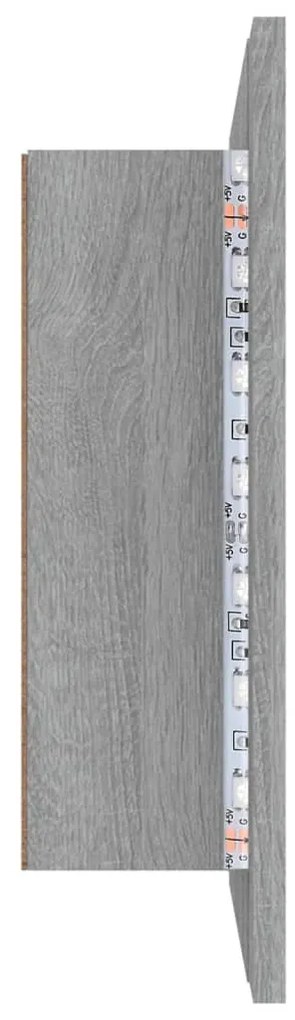 szürke sonoma színű szerelt fa tükörszekrény LED-del 60x12x45cm