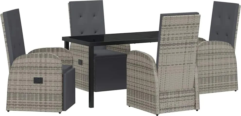 vidaXL Kert étkező szett párnával 5 pcs Szürke polirattan