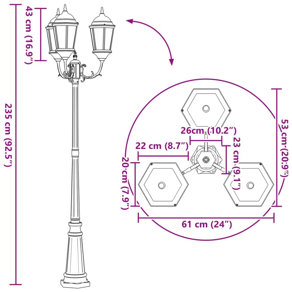 Kerti Lámpaoszlop 3-Lámpás E27 Fehér 235 cm Alumínium