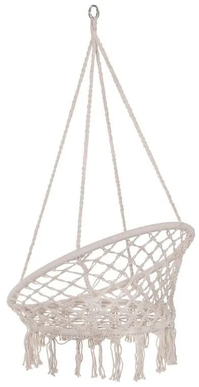 Függesztett hinta, fotel alakú, háttámlával, otthonra és kertbe, pamutszövésű, rojtokkal, 80x60x120 cm