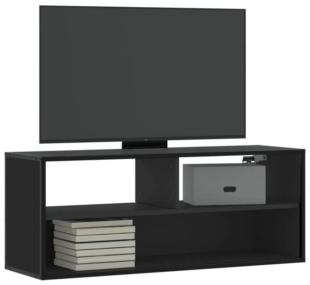 fekete szerelt fa és fém TV-szekrény 100x31x39,5 cm