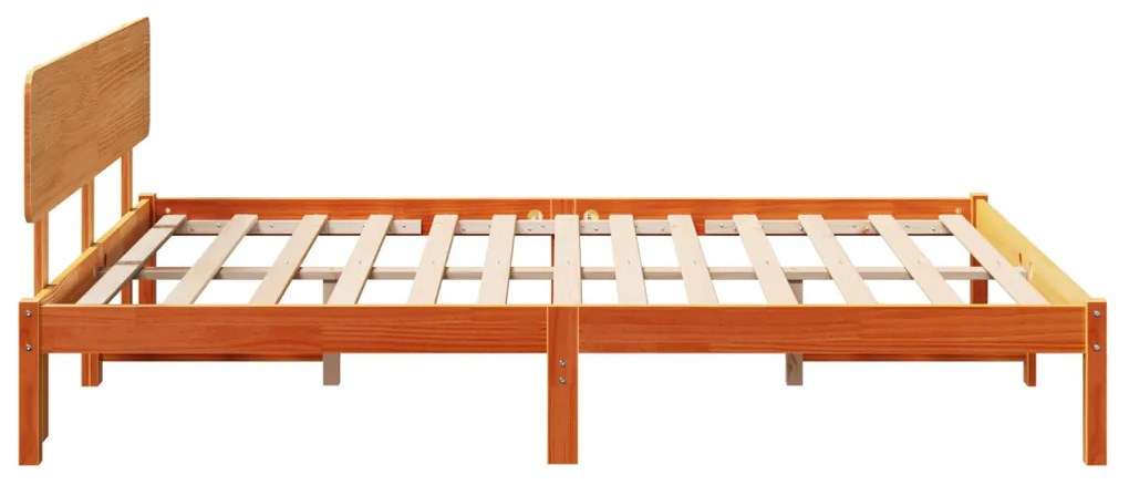 Ágykeret fejtámlával gyanta barna 200x200 cm tömör fenyőfából