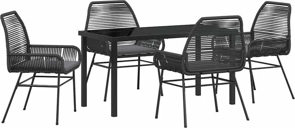 vidaXL Kert étkező szett párnával 5 pcs Fekete polirattan