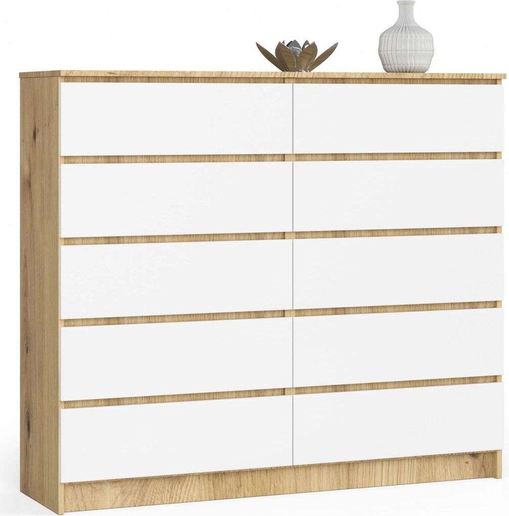 Komód K140 10DB Clp Tölgy Artisan Fehér Akd