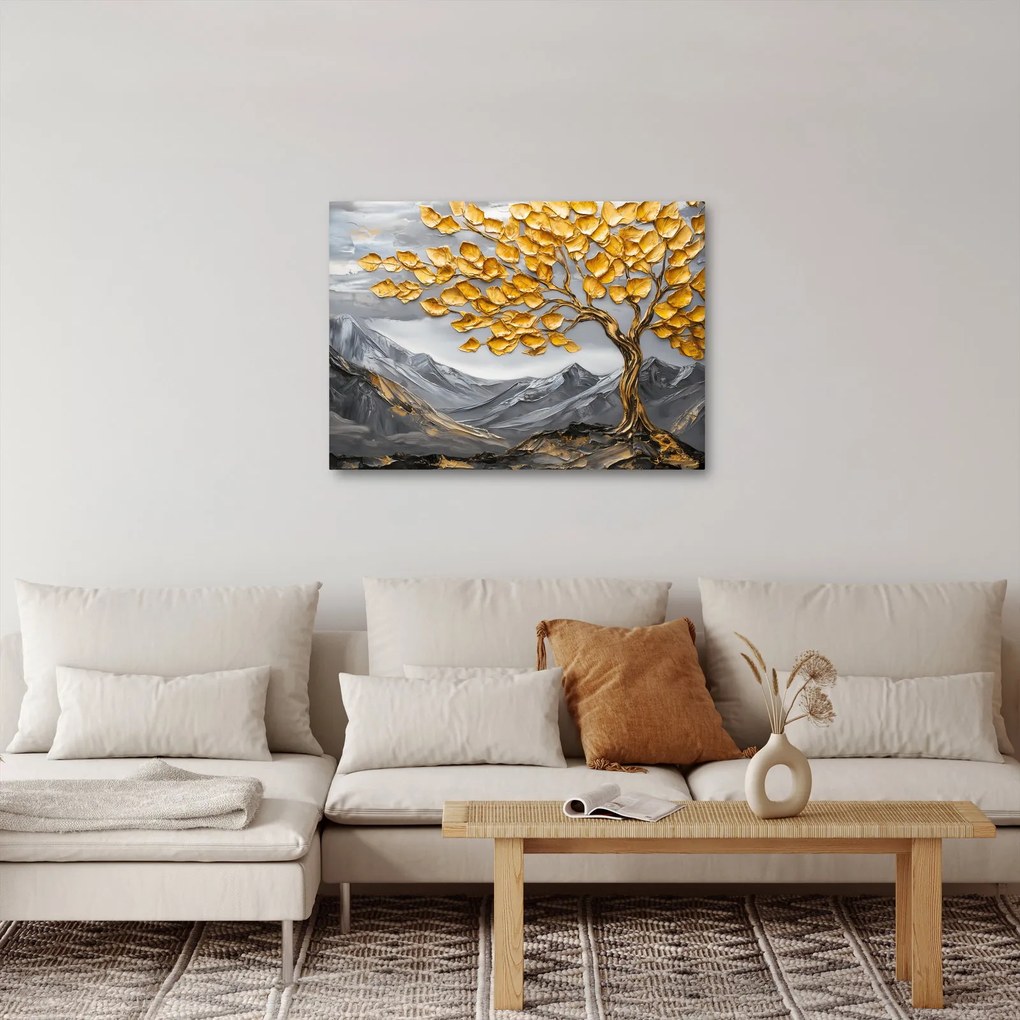 Kép – Fa arany levelekkel (70x50 cm)