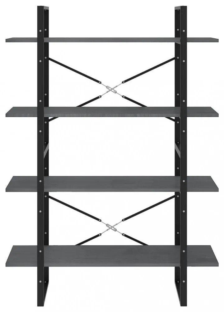 négyszintes szürke tömör fenyőfa könyvszekrény 100x30x140 cm