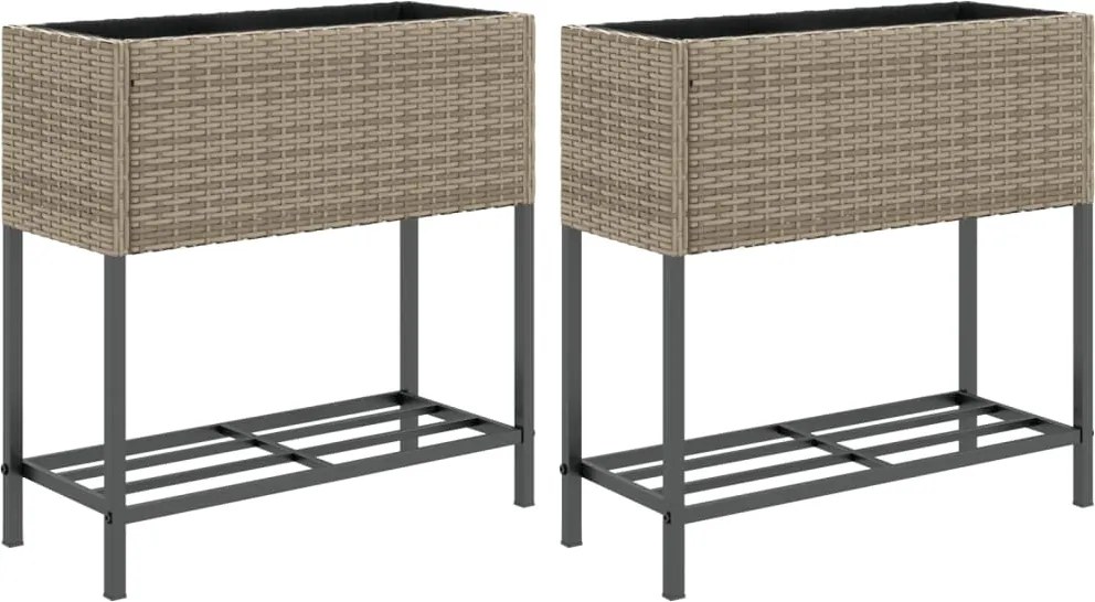 vidaXL 2 db szürke polyrattan kerti ültetőláda polccal 70 x 28 x 70 cm