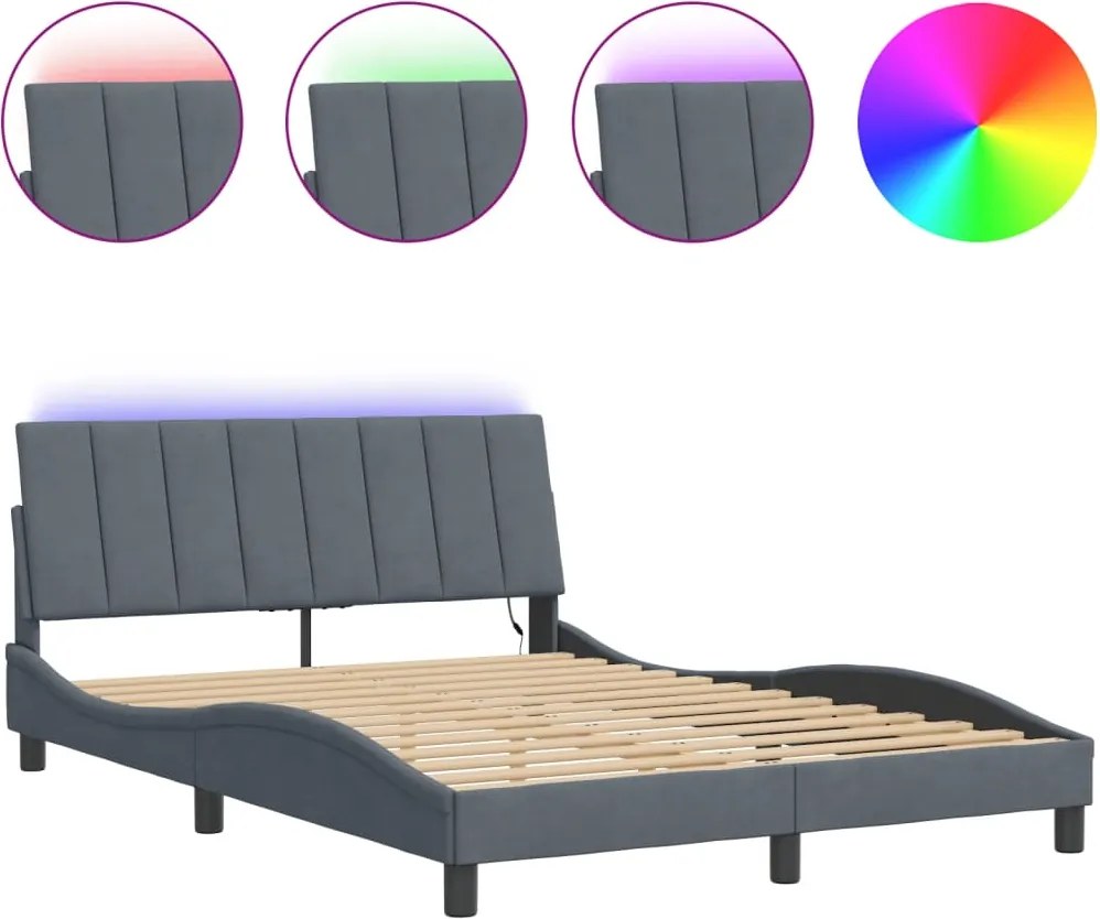 vidaXL sötétszürke bársony ágykeret LED-ekkel matrac nélkül Hanko 120 x 200 cm