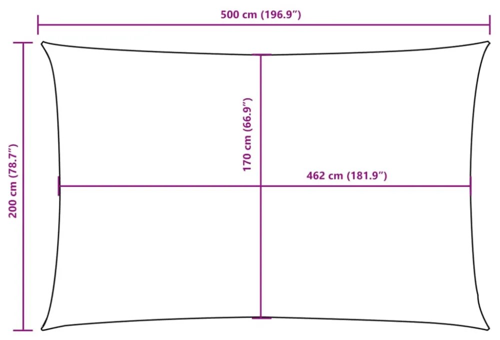antracitszürke téglalap alakú oxford-szövet napvitorla 2 x 5 m