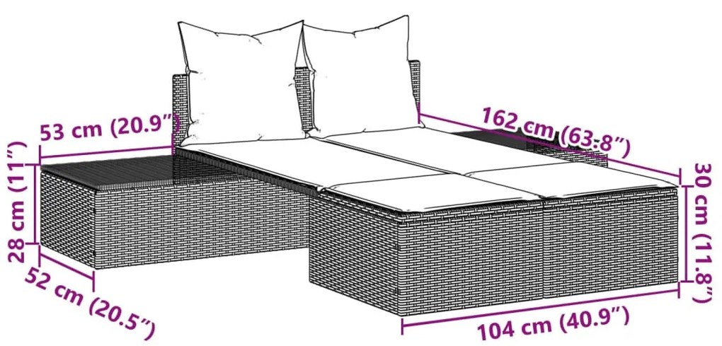 barna polyrattan dupla napozóágy párnával