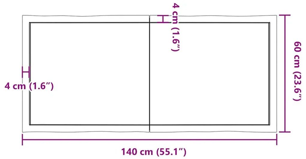 világosbarna kezelt tömör asztallap 140x60x(2-6) cm