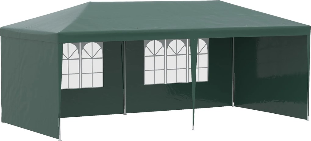 Outsunny Kerti Pavilon 6x3 m 4 Oldalfallal és 2 Átlátszó UV-védelemmel Ellátott Vízálló Ablakkal, Acél Váz a Bulikhoz, Rendezvényekhez, Esküvőkhoz Zöl