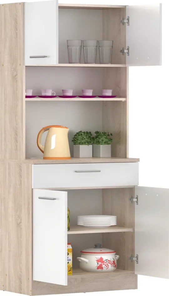 Négyajtós szekrény, sonoma tölgy/fehér, DOMIS NEW