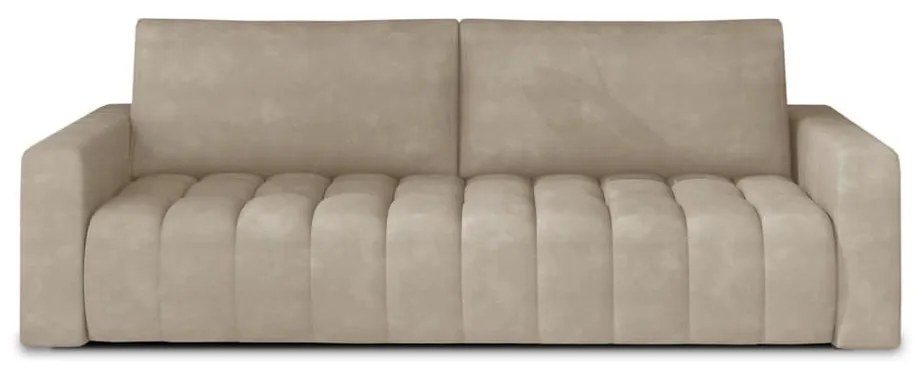 Bézs bársony kinyitható-tárolóhelyes kanapé 247 cm Lazaro – ELTAP