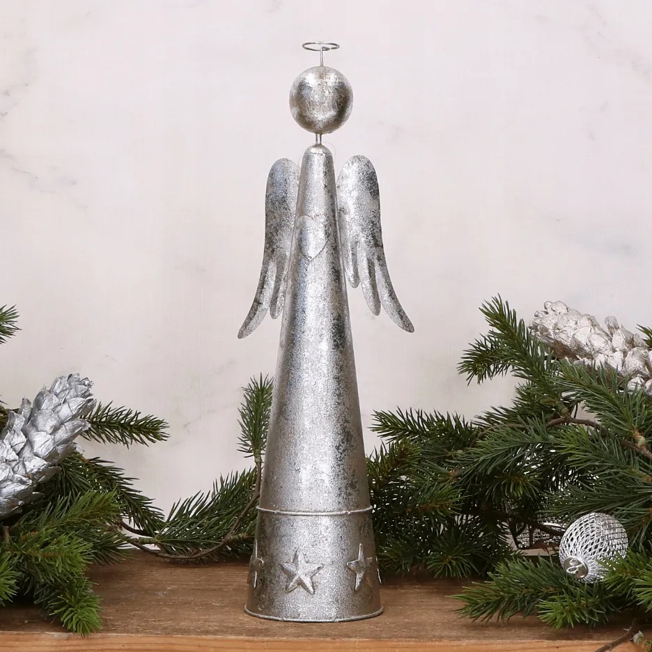 Ezüstszínű fém angyal karácsonyi figura 30x10x7cm