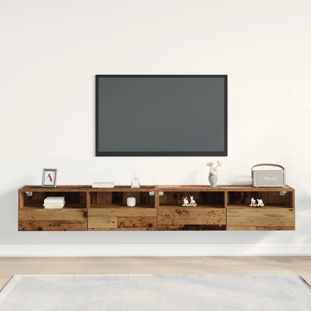 TV Fali Szekrények 2 db Régi Fa 100x30x30 cm Mérnöki Fa