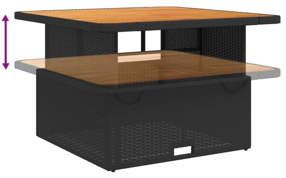 fekete polyrattan és akácfa kerti asztal 110 x 110 x 71 cm