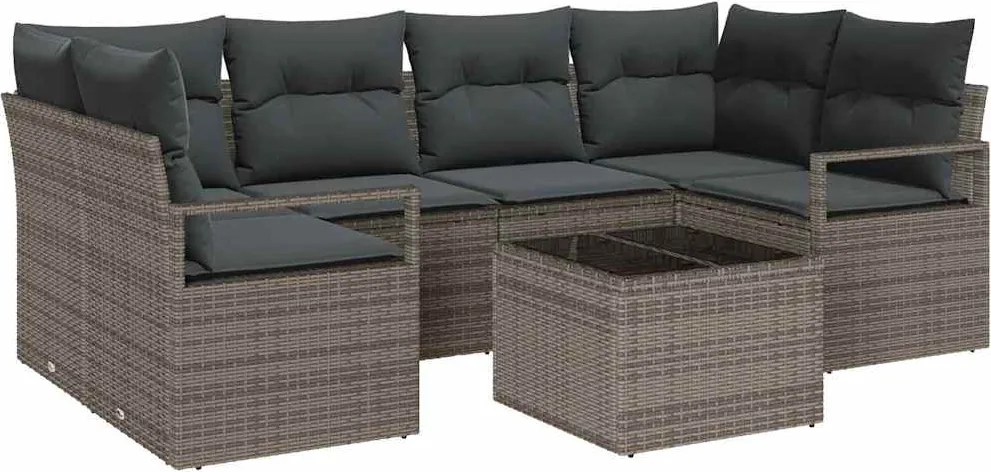 vidaXL Kanapé Szett 7 pcs Szürke polirattan