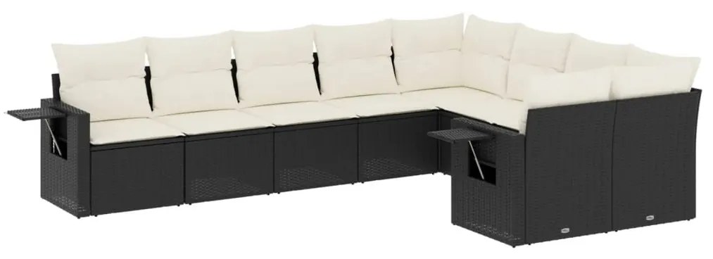 9 részes fekete polyrattan kerti ülőgarnitúra párnákkal