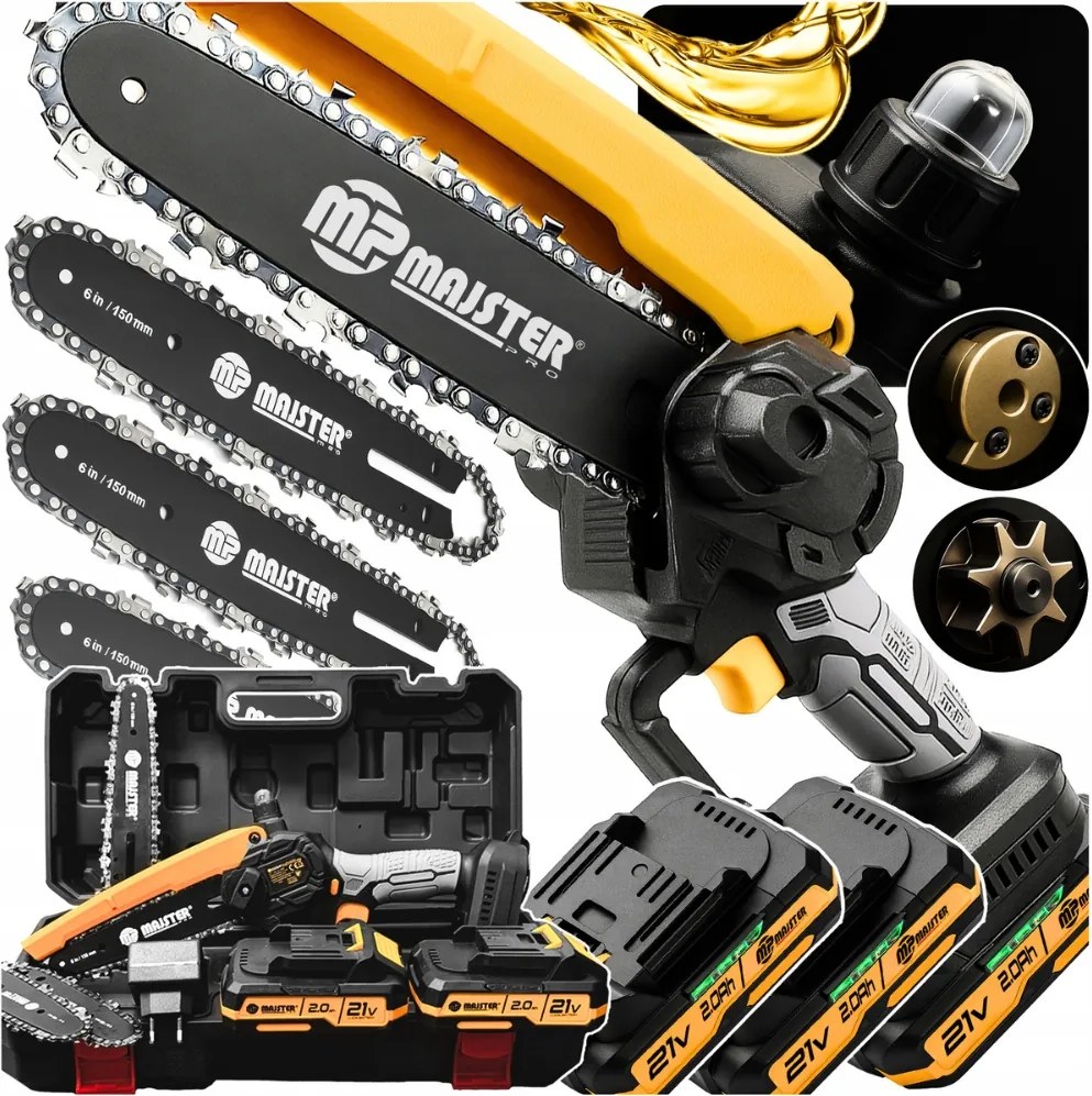 Erős Akkumulátoros láncfűrész Mini 4x Lánc Nagy XXL szett
