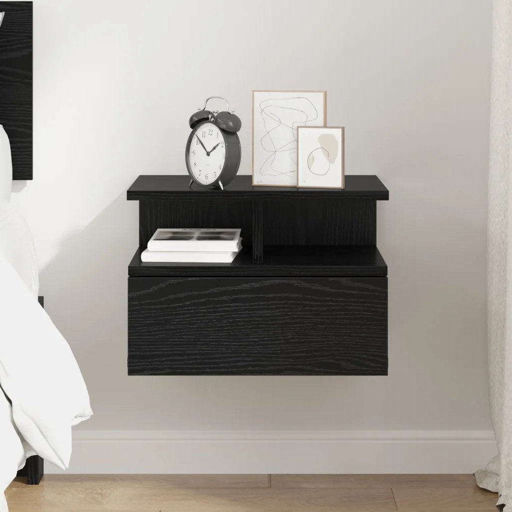 Falra Szerelhető Éjjeli Asztal Fekete Tölgy 40x31x27 cm MDF