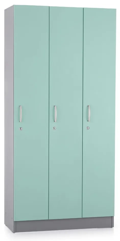 Fa szekrény Visio LUX - 3 szakasz, 90 x 42 x 190 cm, türkiz