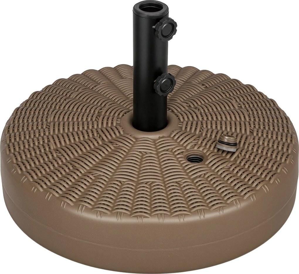 Outsunny Ernyőtalp Beépített Fogantyúkkal, HDPE és Acél Ernyőtartó Oldalsó Kifolyóval, Ø38/48 mm Ernyőoszlopokhoz, Ø51x36 cm, Barna és Fekete | Aosom