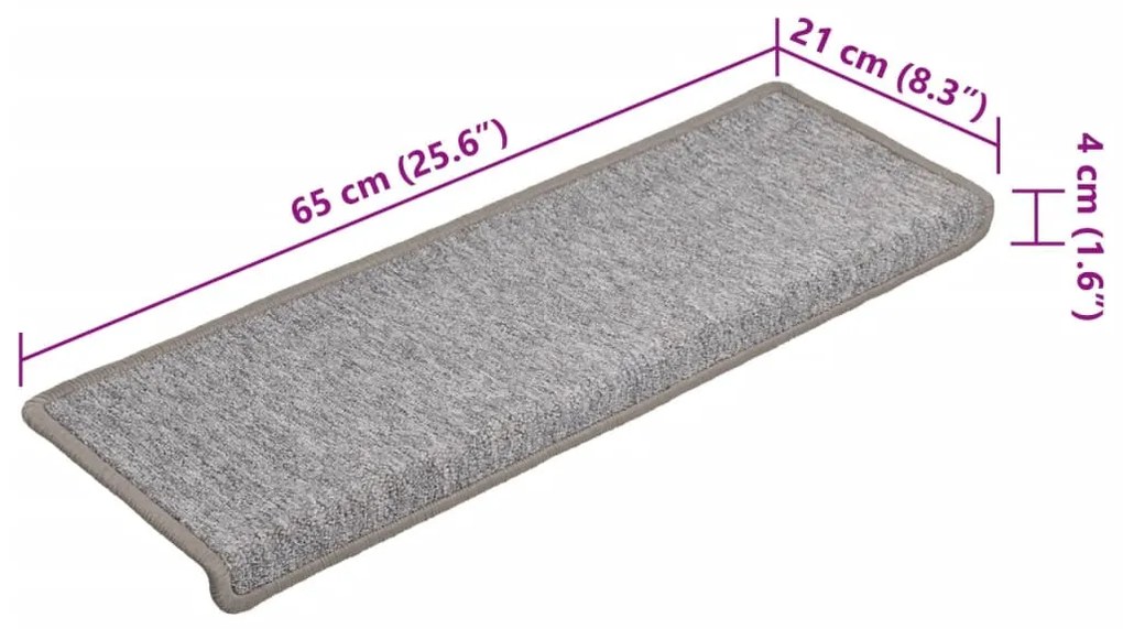 15 db világosszürke lépcsőszőnyeg, téglalap alakú széllel, 65 x 21 x 4 cm