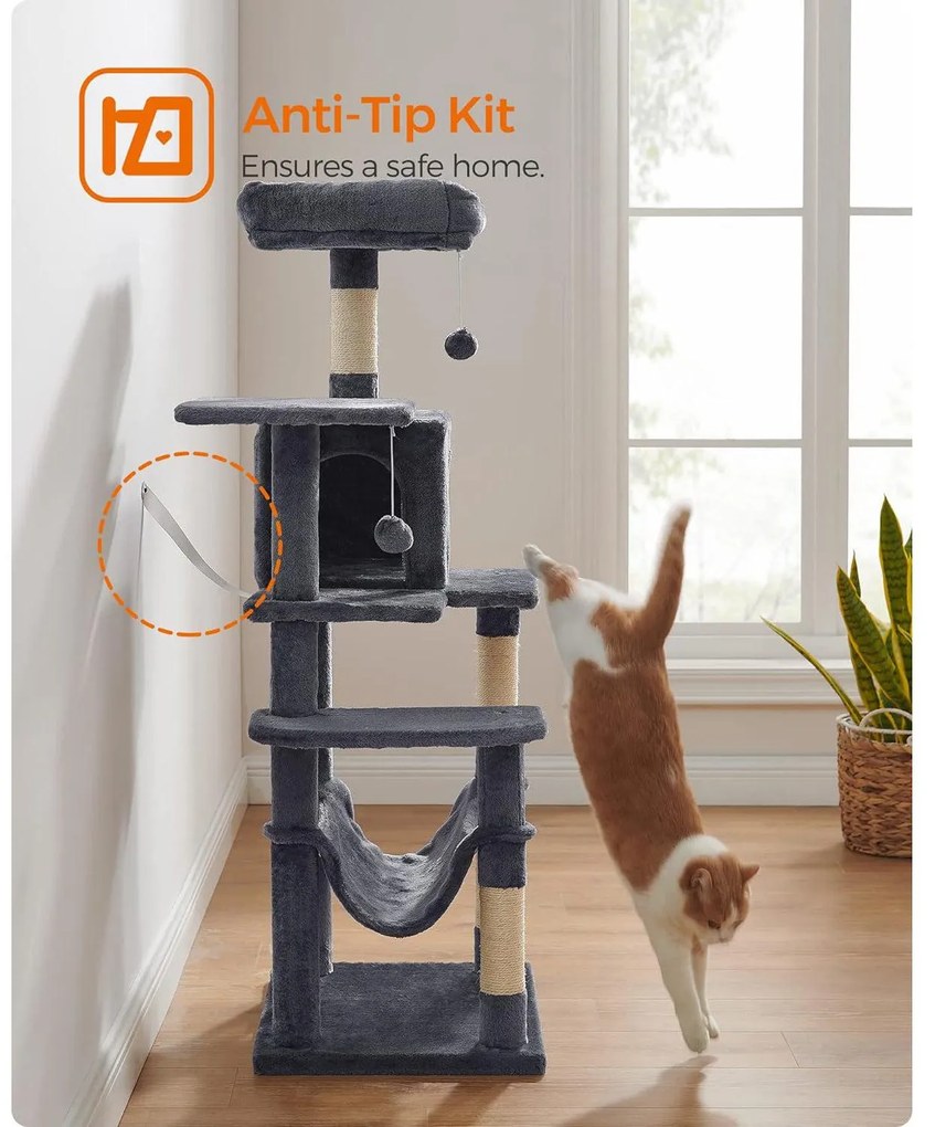 Macska kaparófa, 143 cm magas, többszintes macskatorony, füstszürke | Feandrea