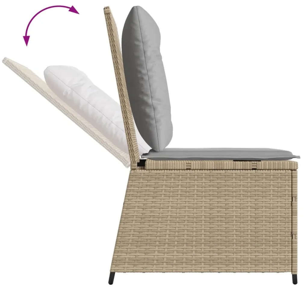 bézs polyrattan dönthető kerti kanapé párnákkal