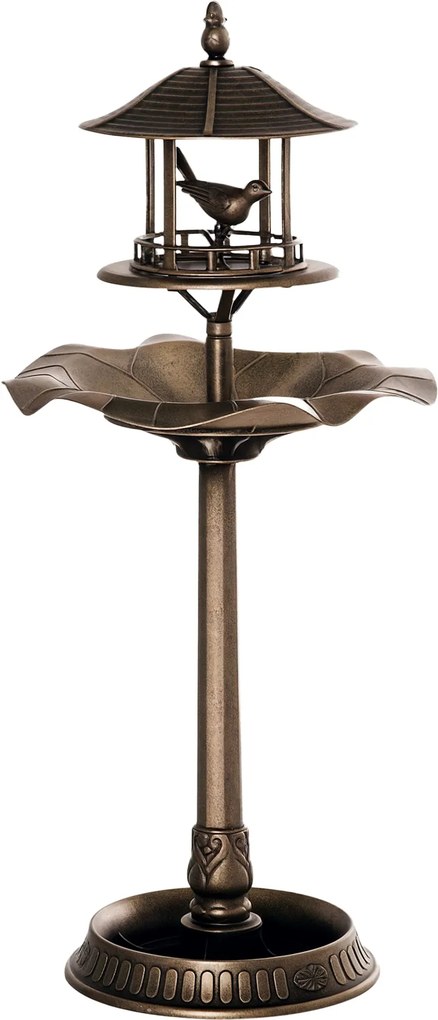 Outsunny Madárfürdő Etető és Cserepes Virágtartó 3 az 1-ben Ø 50 x 113H cm műanyag Antik Bronz | Aosom
