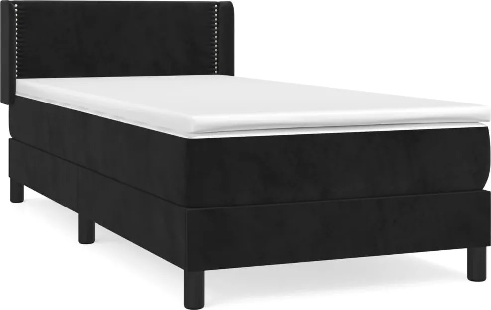 vidaXL fekete bársony rugós ágy matraccal 90 x 200 cm