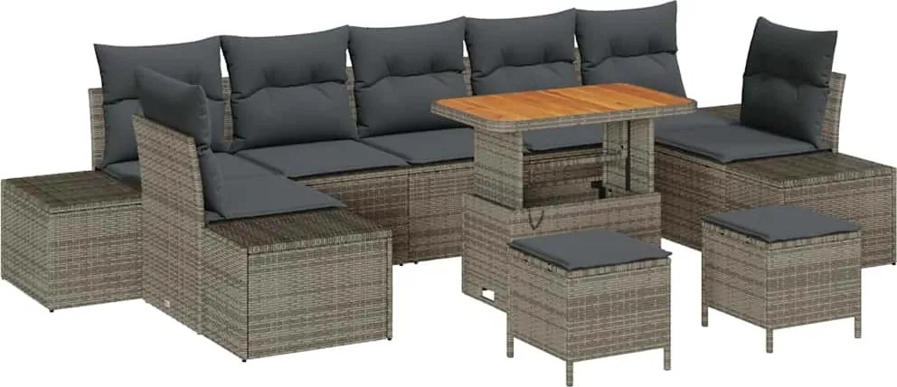 vidaXL Kerti Kanapé Szett párnával tárolóval 10 pcs Szürke Poli rattan