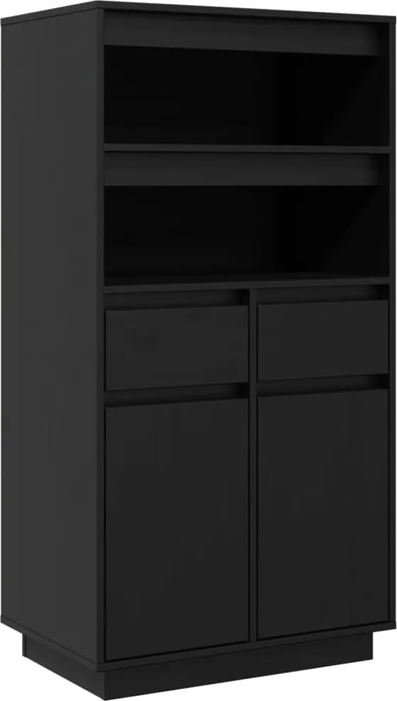 vidaXL fekete tömör fenyőfa magasszekrény 60x40x116,5 cm