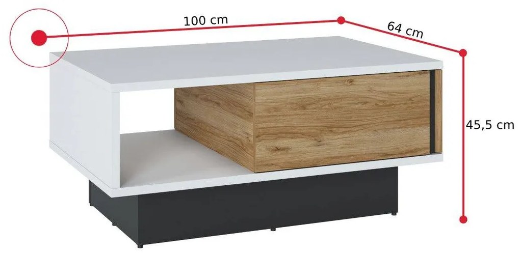 SILAS dohányzóasztal, 100x45,5x64, tölgy catania/alpesi fehér/fekete matt