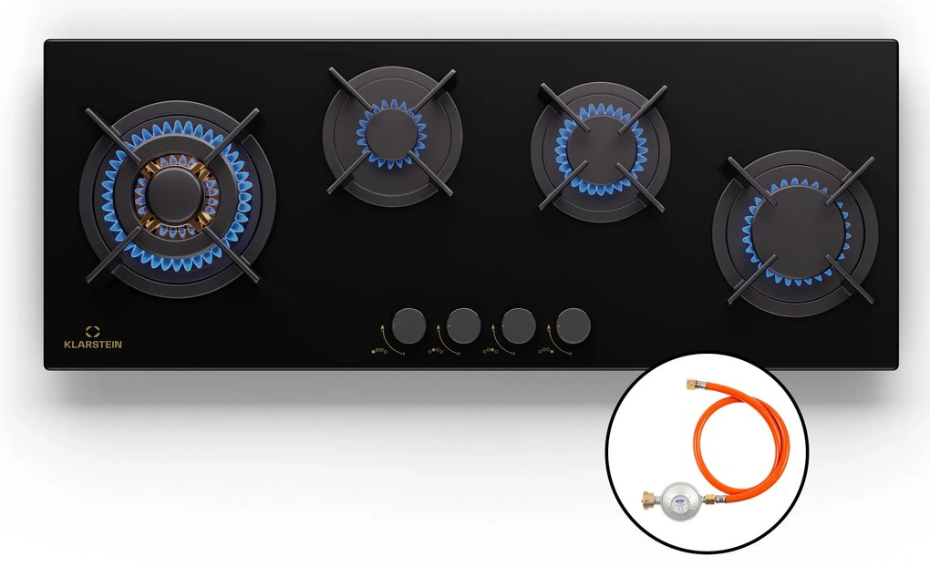 Klarstein Goldflame 4 Slim, gáz főzőlap, 4 égő, önálló, földgáz/propán, rozsdamentes acél