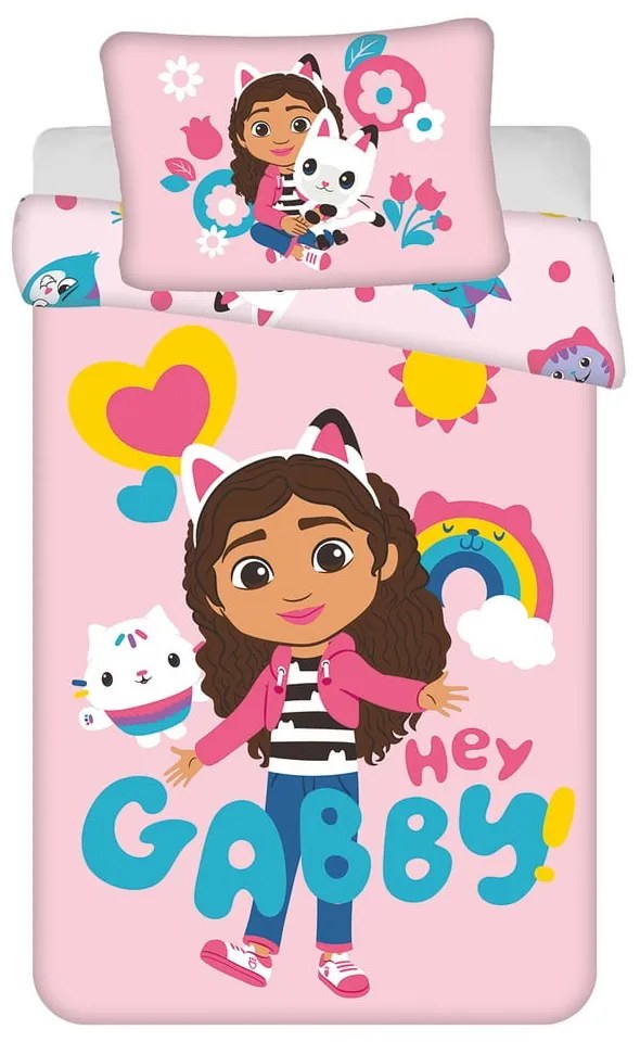 Rózsaszín pamut gyerek ágyneműhuzat babaágyhoz 100x135 cm Gabby's Dollhouse – Jerry Fabrics