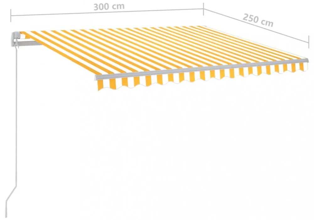 sárga és fehér kézzel kihúzható LED-es napellenző 300 x 250 cm