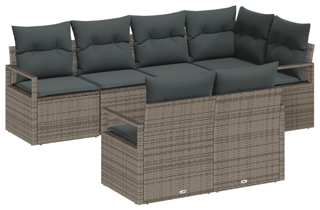 Kerti Kanapé Szett 7 pcs Szürke Poli rattan és porfestett acél
