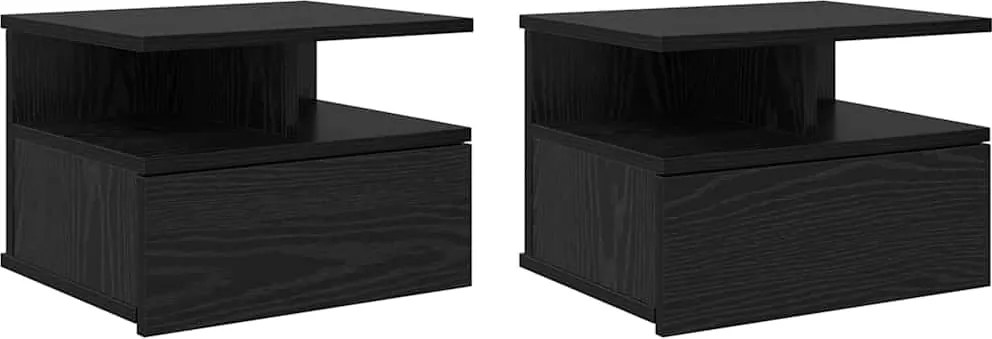 vidaXL Lebegő éjjeliszekrény 2 pcs Fekete tölgy 40 x 31 x 28 cm