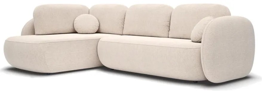 OLBIA balos, L-alakú kinyitható sarokkanapé tárolóval, bézs