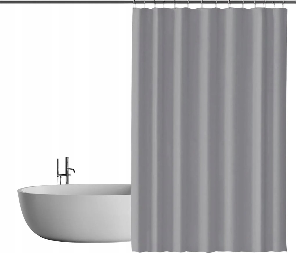 Zuhanyfüggöny készlet akasztókkal, vízálló ólomszalag, dacron, szürke, 200x240 cm