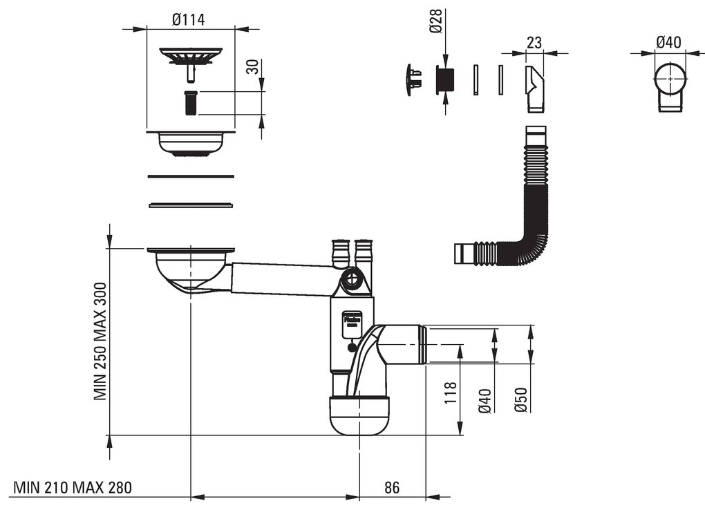 Deante Corda, gránit mosogató a lemez alatt 380x460x194 mm, 3,5"+ helytakarékos szifon, 1kamrás, antracit metál, ZQA_T10B