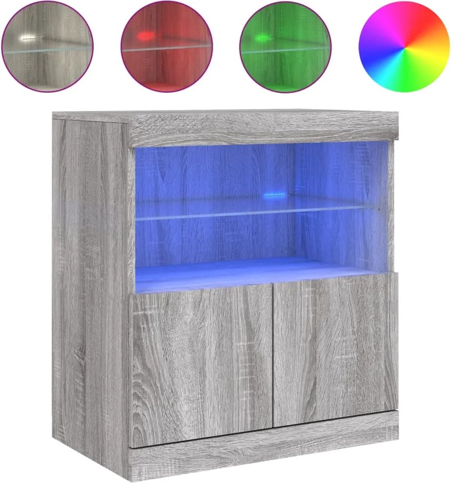 vidaXL szürke sonoma színű tálalószekrény LED-ekkel 60 x 37 x 67 cm