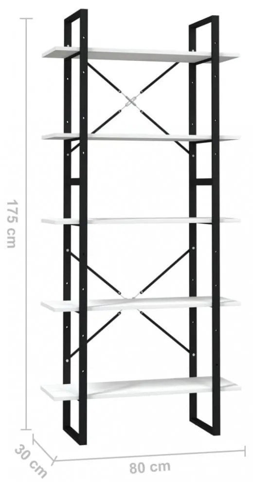 ötszintes fehér fenyőfa könyvszekrény 80 x 30 x 175 cm