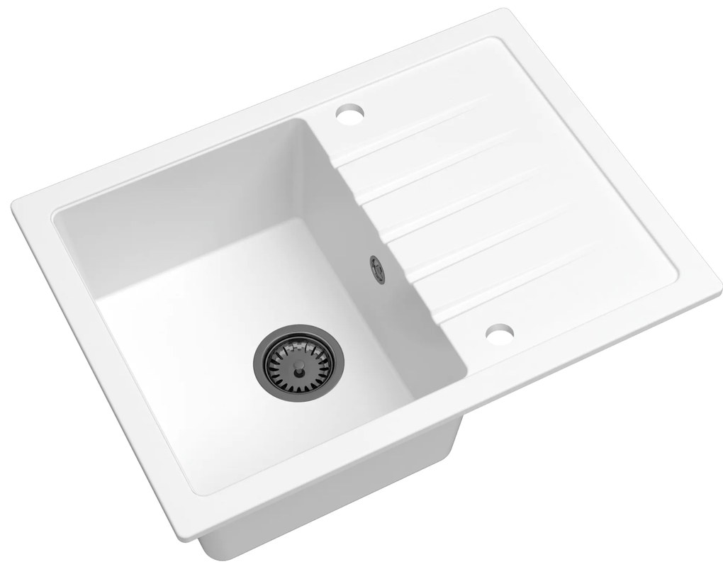 Mosogató Minőségi Titanite, konyhai gránit mosogató 680x495x215 mm + fekete szifon, fehér, SKQ-TIT.W.1KKO.XB