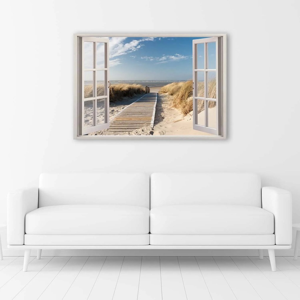 Gario Vászonkép Ablak út egy szép strandhoz Méret: 100 x 70 cm