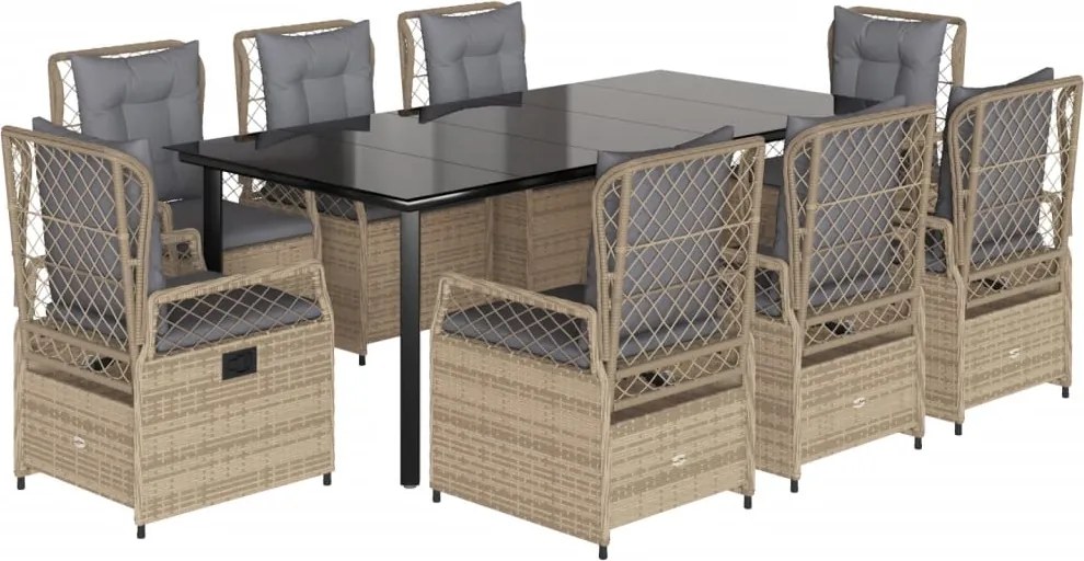 vidaXL 9 részes bézs polyrattan kerti étkezőgarnitúra párnákkal