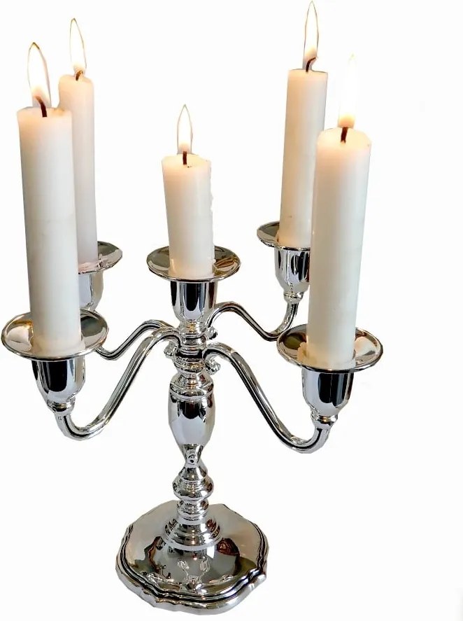 Klasszikus Gyertyatartó 5 Gyertyás Kandeláber Kandallóra Asztalra Ezüstött Ajándék