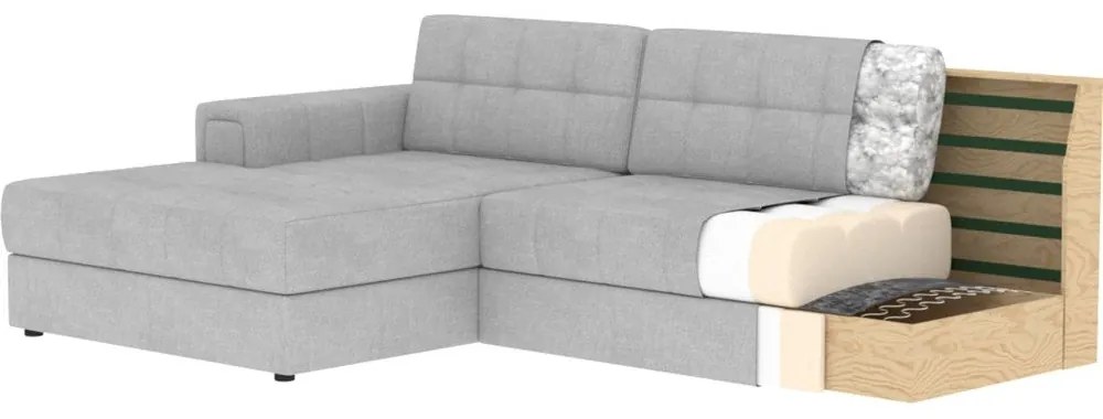 Szürke bársony kinyitható sarokkanapé (bal oldali-heverő résszel) Blezalt – ELTAP